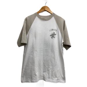 STUSSY◆紺タグ/USA/サーフマン/ラグラン/Tシャツ/M/コットン/BEG/プリント///OLD