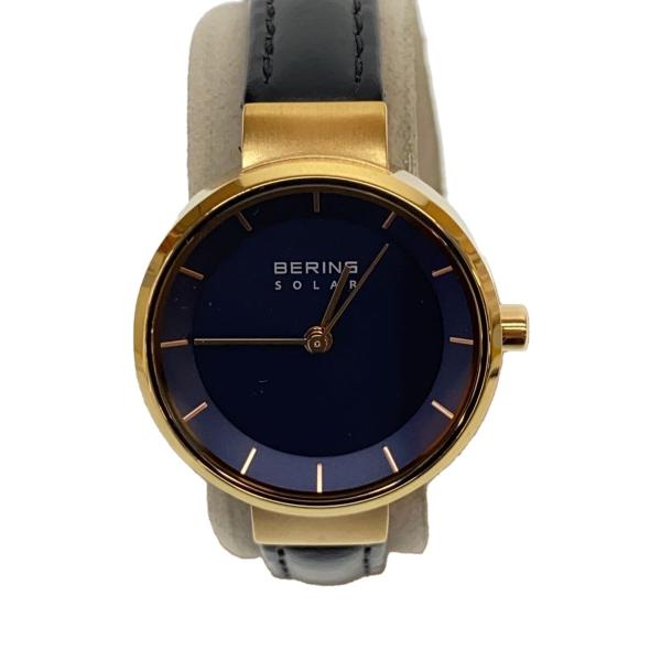 BERING◆ソーラー腕時計/アナログ/レザー/NVY/BLK/SS/14627-467