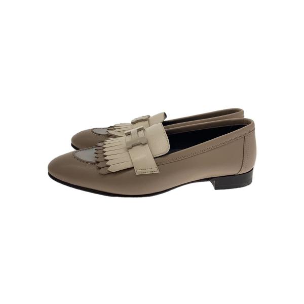 HERMES◆モカシンロワイヤル/ローファー/36.5/ベージュ