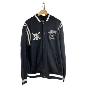 STUSSY◆スタジャン/XL/コットン/BLK/クロスボーン/スカル/SSリンク/テディジャケット