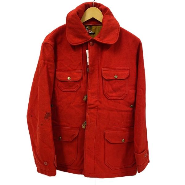 Woolrich◆50s初期/リペア有/ジャケット/40/ウール/レッド/チンスト/丸襟/ゲームポケ...