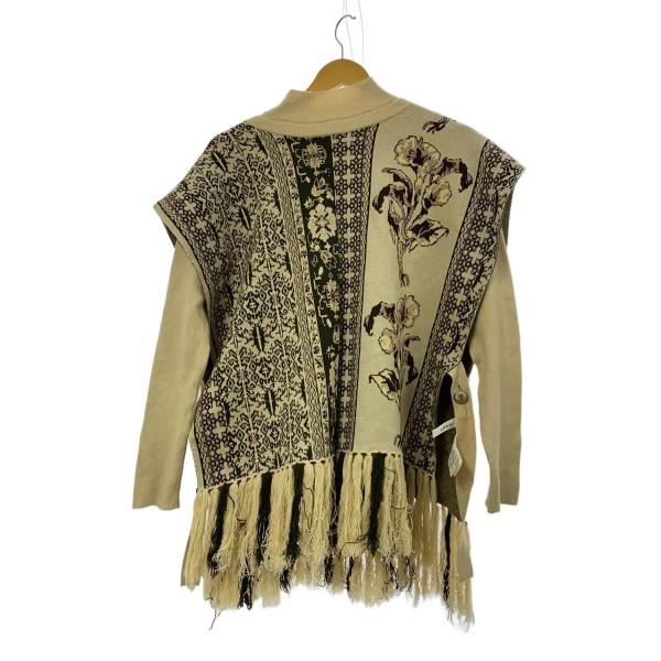 AMERI◆ニット・セーター(薄手)/FREE/レーヨン/ベージュ/フリンジ/総柄/01120150...