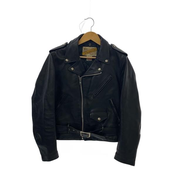 Schott◆ダブルライダースジャケット/USA製/36/レザー/BLK/無地