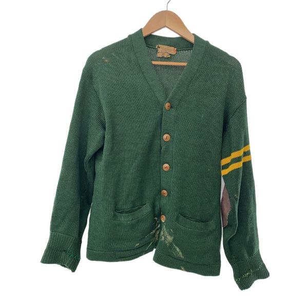 50s〜60s/Sonne Borns/レタードカーディガン/エルボーパッチ/ウール/GRN/無地