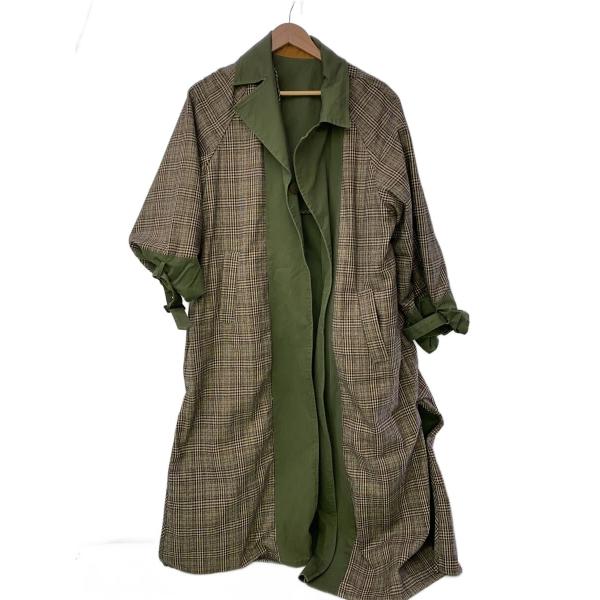 AMERI◆18AW/リバーシブル/トレンチコート/コットン/KHK/無地/0181770050
