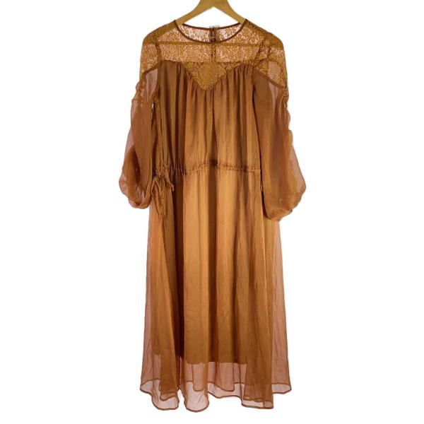 AMERI◆ギャザーロングワンピース/長袖ワンピース/--/ポリエステル/BRW/028150340