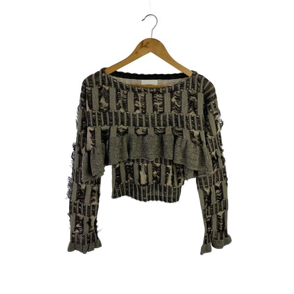 AMERI◆MANY WAY JACQUARD SHORT KNIT TOP/S/ベージュ/0124...