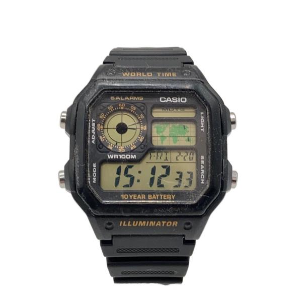 CASIO◆クォーツ腕時計/デジタル/ラバー/BLK/BLK/SS/AE-1200WH