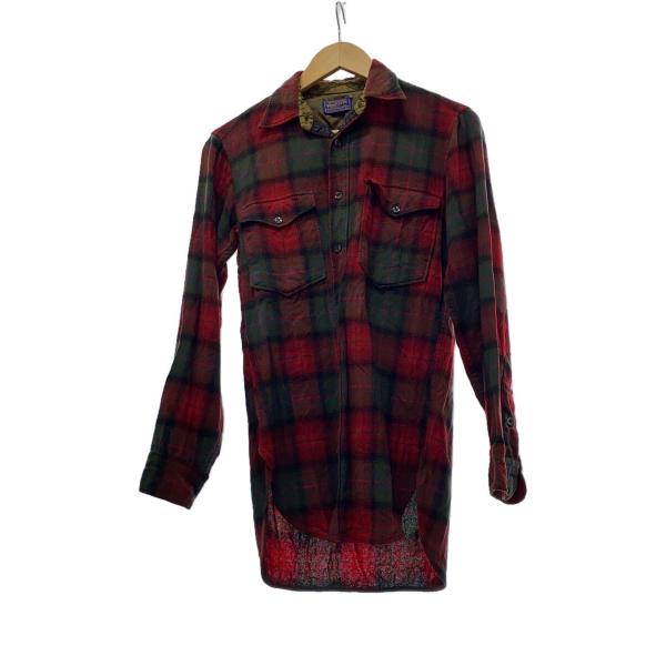 PENDLETON◆50s/ウールオープンカラーシャツ/開襟シャツ/14.5/ウール/レッド/チェッ...