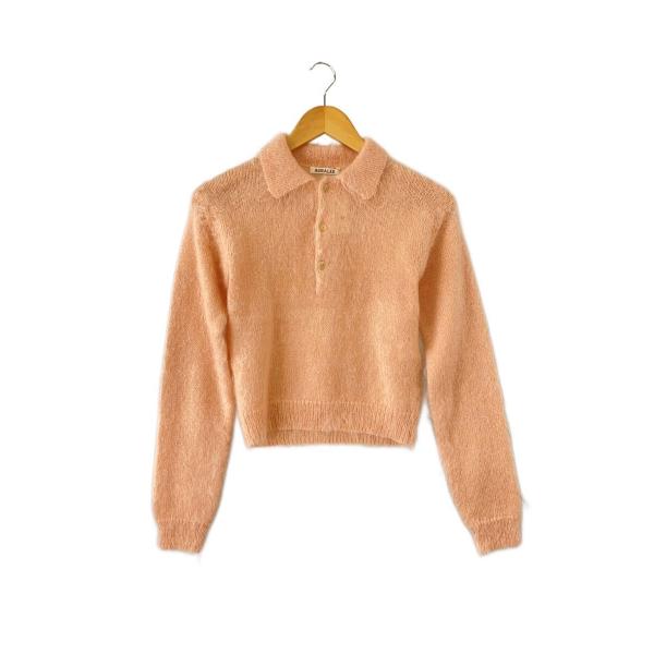 AURALEE◆BRUSHED SUPER KID MOHAIR KNIT SHORT POLO/ピ...