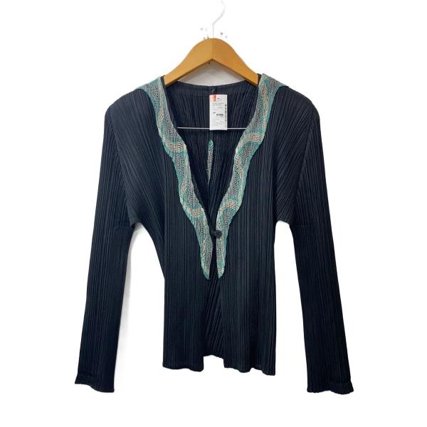 PLEATS PLEASE ISSEY MIYAKE◆カーディガン(薄手)/4/ポリエステル/BLK...