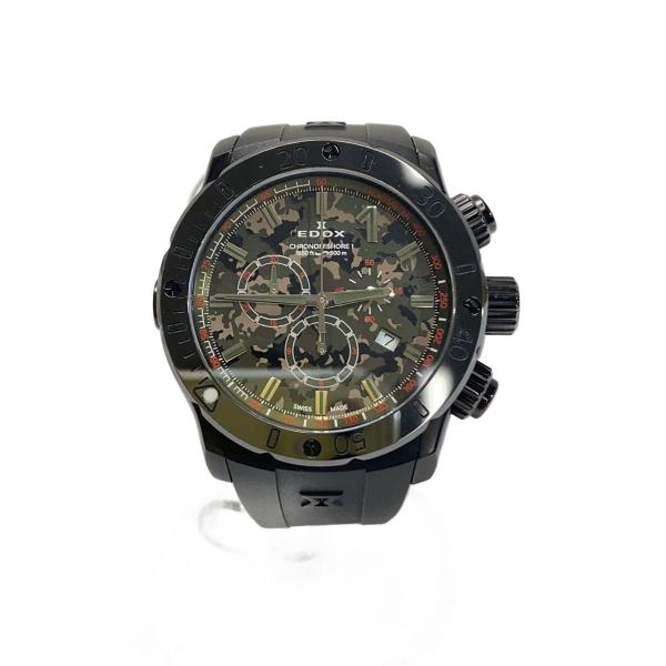 EDOX◆クォーツ腕時計/アナログ/ラバー/KHK/BLK/SS/10221