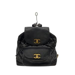 CHANEL◆リュック/レザー/BLK/無地//
