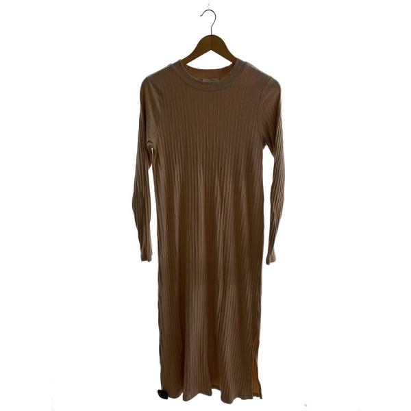 AMERI◆長袖ワンピース/S/コットン/BEG/無地/02120540050