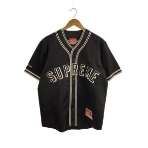 Supreme◆23ss/Satin Baseball 半袖シャツ/S/ポリエステル/BLK/無地/1011PZNETHERL
