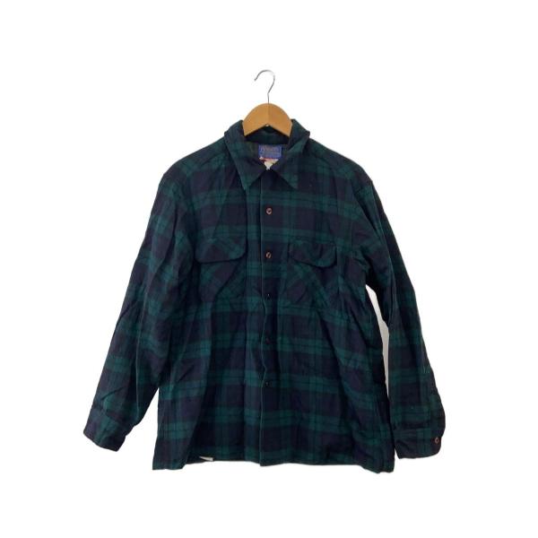 PENDLETON◆70s/ボードシャツ/ブラックウォッチタータン/ネルシャツ/L/ウール/GRN/...