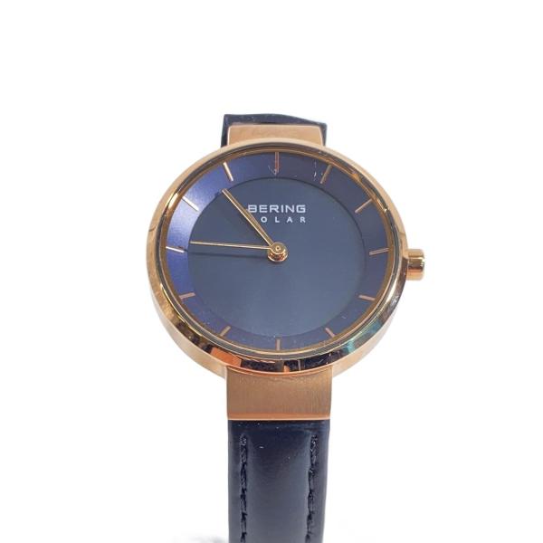 BERING◆ソーラー腕時計/アナログ/レザー/BLK/BLK/14627-467