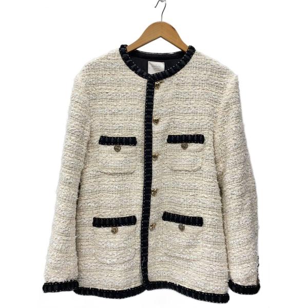 READYMADE◆ハートボタンツイードジャケットブルゾン/M/コットン/WHT/RE-TW-WH-...