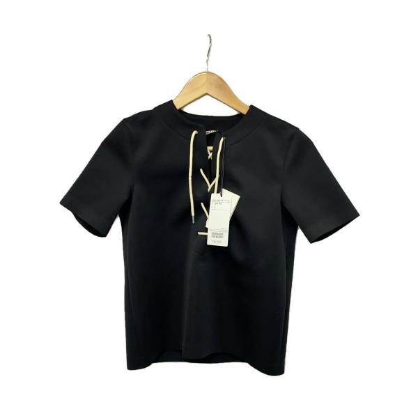 AURALEE◆Tシャツ/O/ポリエステル/ブラック/無地//WETSUIT JERSEY LACE...