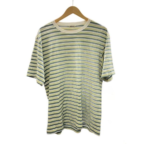 AURALEE◆Tシャツ/4/コットン/マルチカラー/ボーダー/A24ST02BR/24SS/HAR...