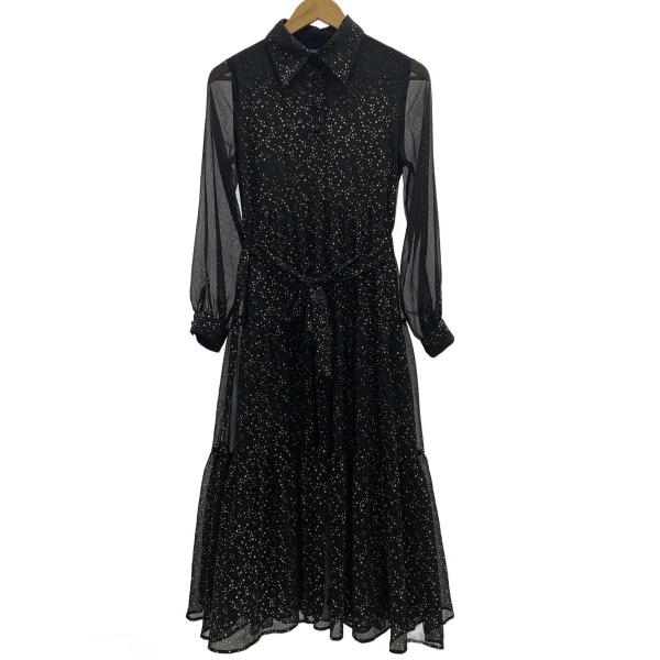 AMERI◆長袖ワンピース/S/ポリエステル/BLK/総柄/01010540910