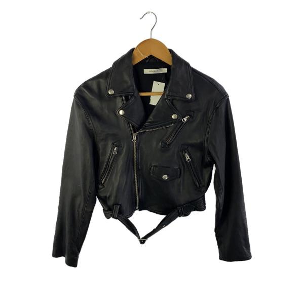 MOUSSY◆ダブルライダースジャケット/2/牛革/BLK/無地/010CSS30-0480