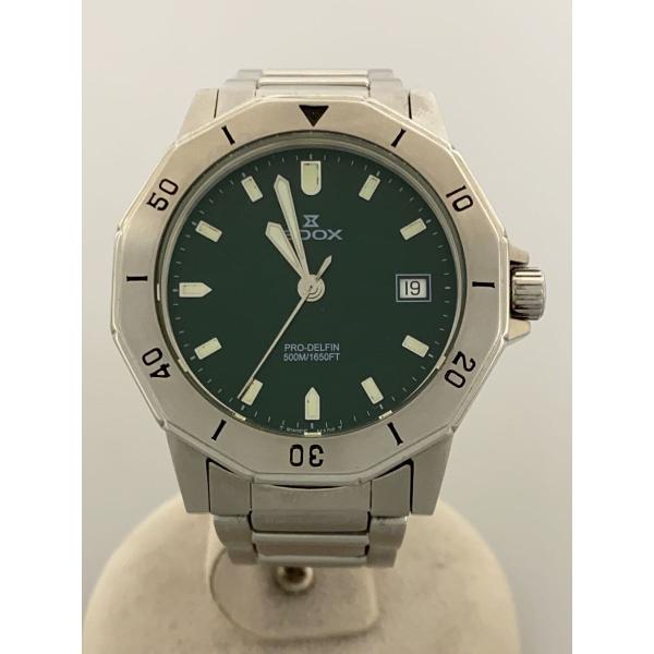 EDOX◆PRO-DELFIN/500M/防水/クォーツ腕時計/アナログ/GRN/SLV/70071...