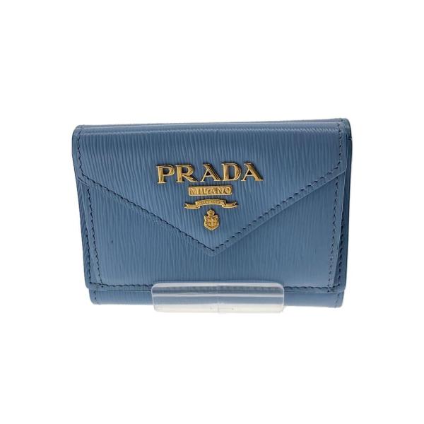 PRADA◆3つ折り財布/レザー/BLU/レディース/1MH021