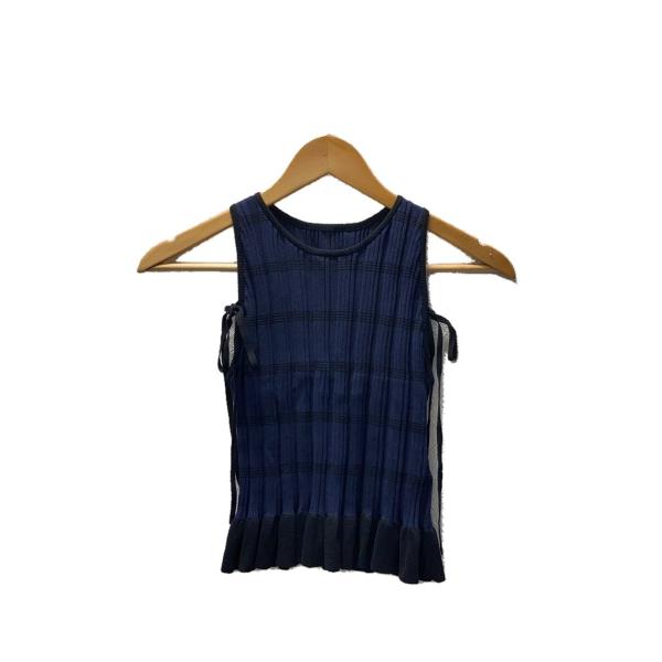 AMERI◆MEDI PURIPURI SHORT KNIT TOP/FREE/コットン/NVY/0...
