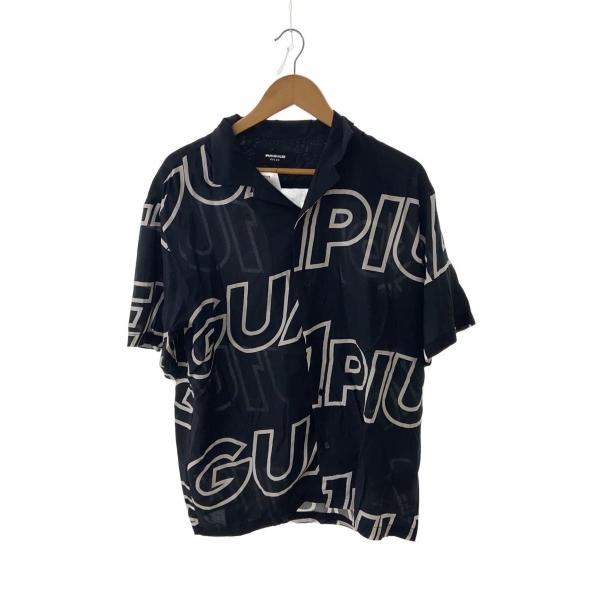 1piu1uguale3 RELAX◆オープンカラー/ロゴ総柄/半袖シャツ/L/レーヨン/BLK