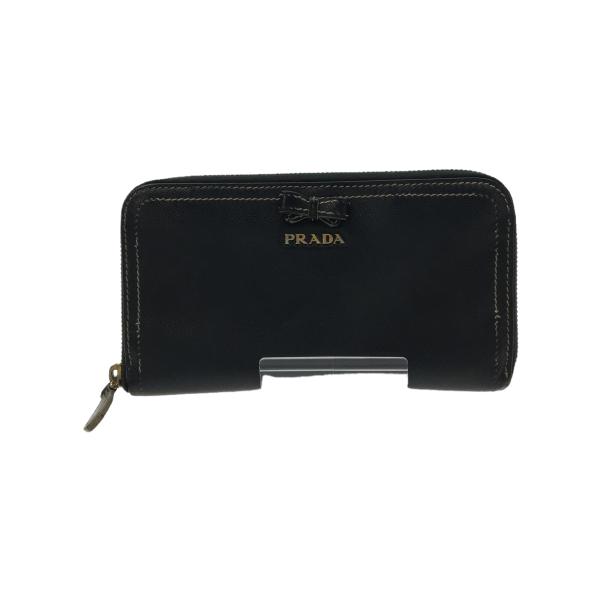 PRADA◆サフィアーノレザー/ミニリボン/長財布/レザー/BLK