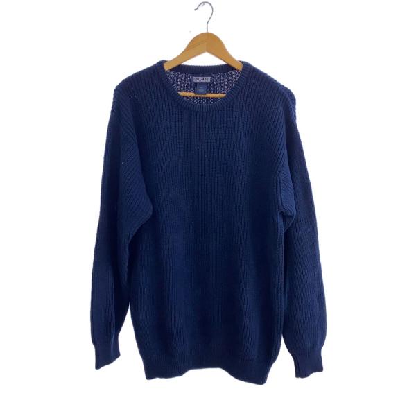 LANDS END◆90s-00s/USA製/クルーネック/コットンニット/S/コットン/ネイビー/...