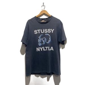 STUSSY◆90s後期〜 USA製 NYLTLA フェード 薔薇 ドクロTシャツ/L/コットン/NVY