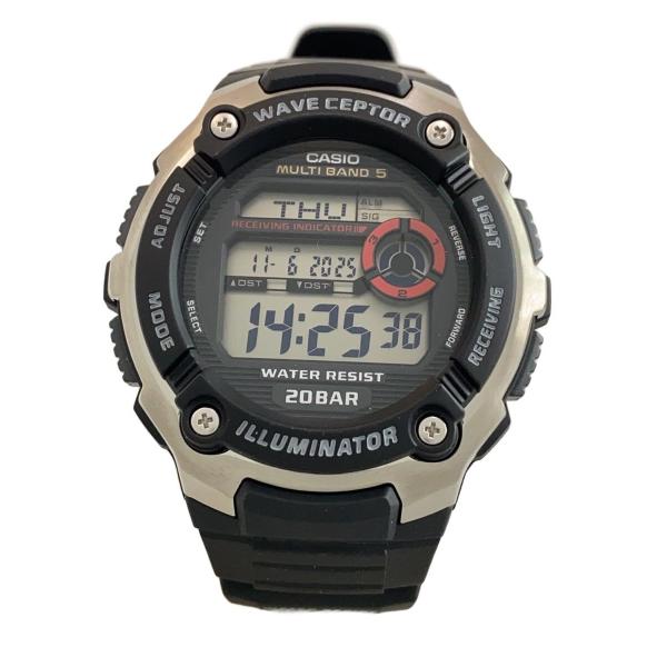 CASIO◆クォーツ腕時計_WAVE CEPTOR/デジタル/ラバー/BLK/BLK/SS