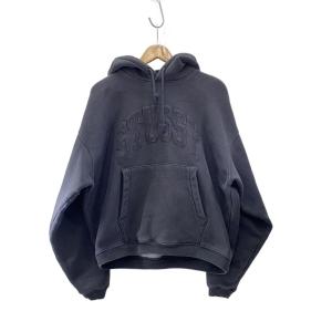 STUSSY◆EMBROIDERED RELAXED HOODIE/シミ有/S/コットン/BLK/無地/118538