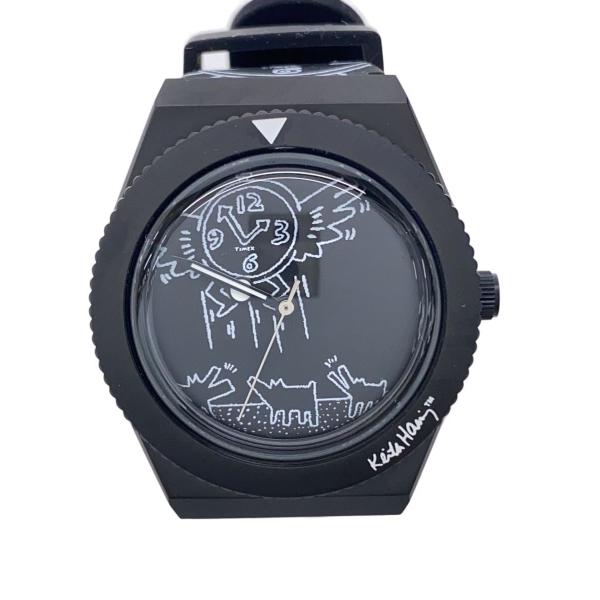 TIMEX◆Keith Haring Q TIMEX/クォーツ腕時計/アナログ/ラバー/BLK/tx...