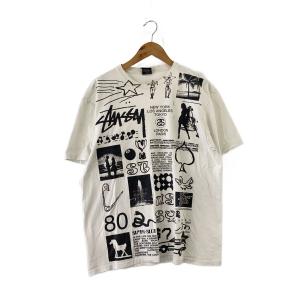 STUSSY◆Tシャツ/L/コットン/WHT/総柄