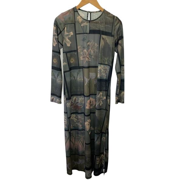 AMERI◆FLOWER PATCHWORK CUT DRESS/S/ポリエステル/KHK/総柄/0...