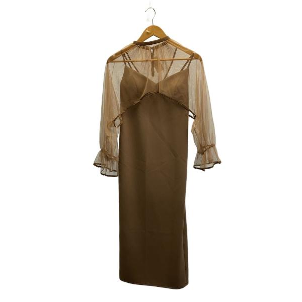 AMERI◆MANY WAY AIRY VEIL DRESS/S/ポリエステル/キャメル/02210...