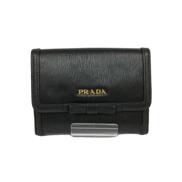 PRADA◆財布/レザー/BLK/レディース/プラダ/二つ折り財布