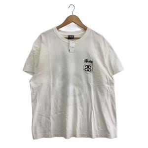 STUSSY◆Tシャツ/L/コットン/ホワイト/STOCK LINK TEE/プリント/バックプリント