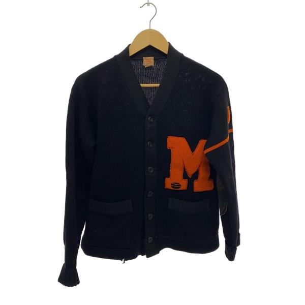 Wisconsin&amp;Felion/50-60s/レタードカーディガン/42/ブラック/エルボーパッチ