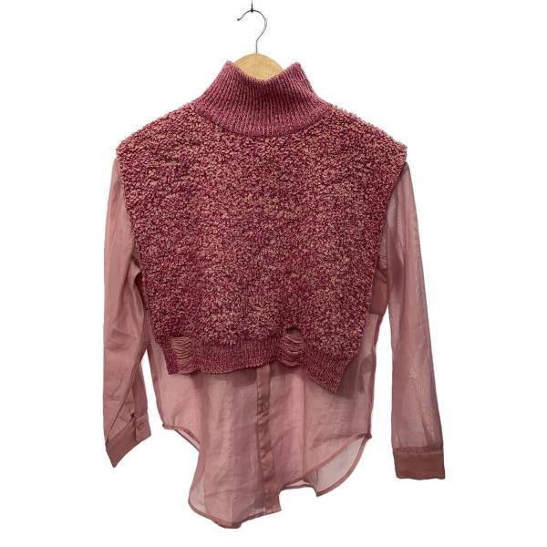 AMERI◆22/DAMAGE SET SHIRT SHEER/FREE/ポリエステル/ピンク/無地...