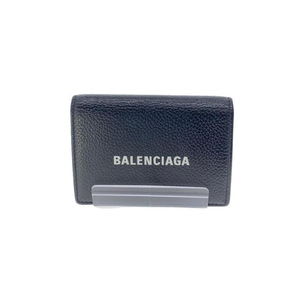 BALENCIAGA◆3つ折り財布/レザー/ブラック/カーフスキン/プリントロゴ/22AW/キャッシ...