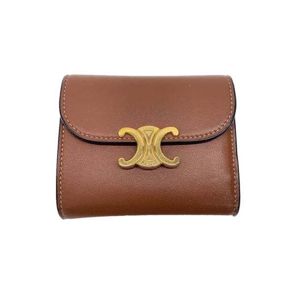 CELINE◆3つ折り財布/羊皮/ブラウン/レディース/10D783BZG/トリオンフスモールフラッ...