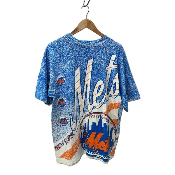 Tシャツ/L/コットン/BLU/総柄/1991年/コピーライト/シングルステッチ/ニューヨークメッツ