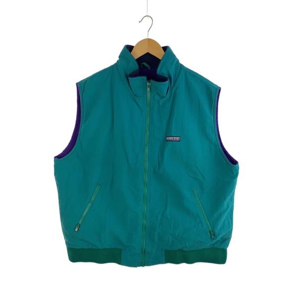 LANDS END◆90s/USA製/フリースベスト/L/ナイロン/GRN