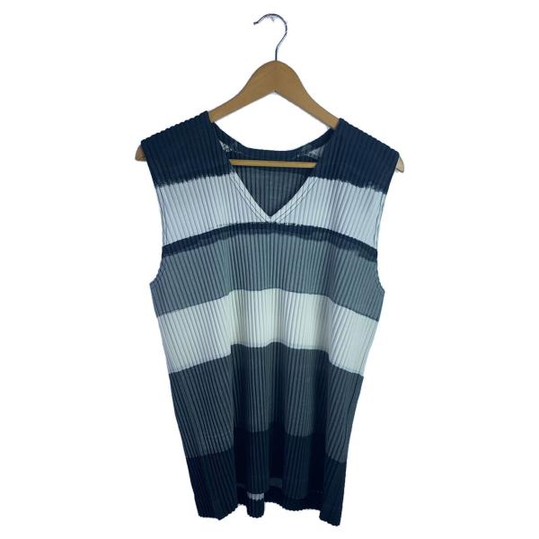 HOMME PLISSE ISSEY MIYAKE◆17年ベスト/2/ポリエステル/BLK/ボーダー...