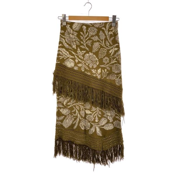 AMERI◆RUG JACQUARD KNIT SKIRT/スカート/M/レーヨン/GRN/総柄/0...