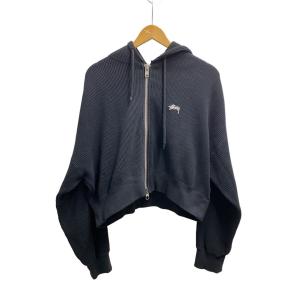 STUSSY◆サーマル/ダブルジップ/ジップパーカー/M/コットン/BLK//